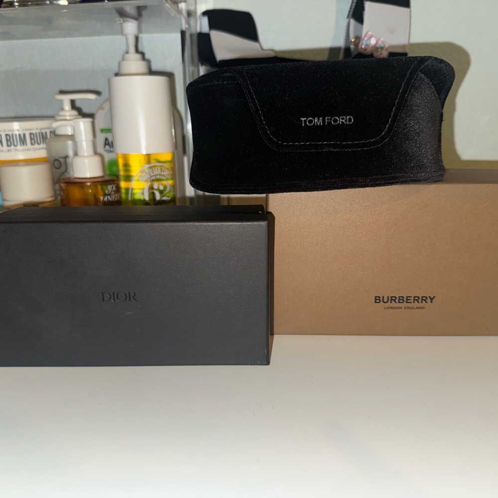 Authentic set of designer sunglass cases / boxes Dior, Tom Ford, and Burberry
